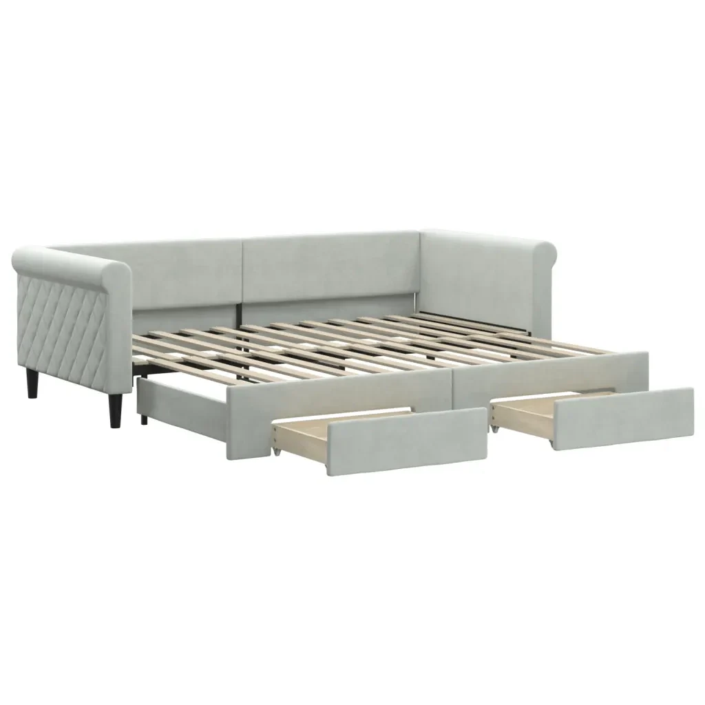 Divano Letto Estraibile Cassetti Grigio Chiaro 90x200cm Velluto 3197819 - Image 2