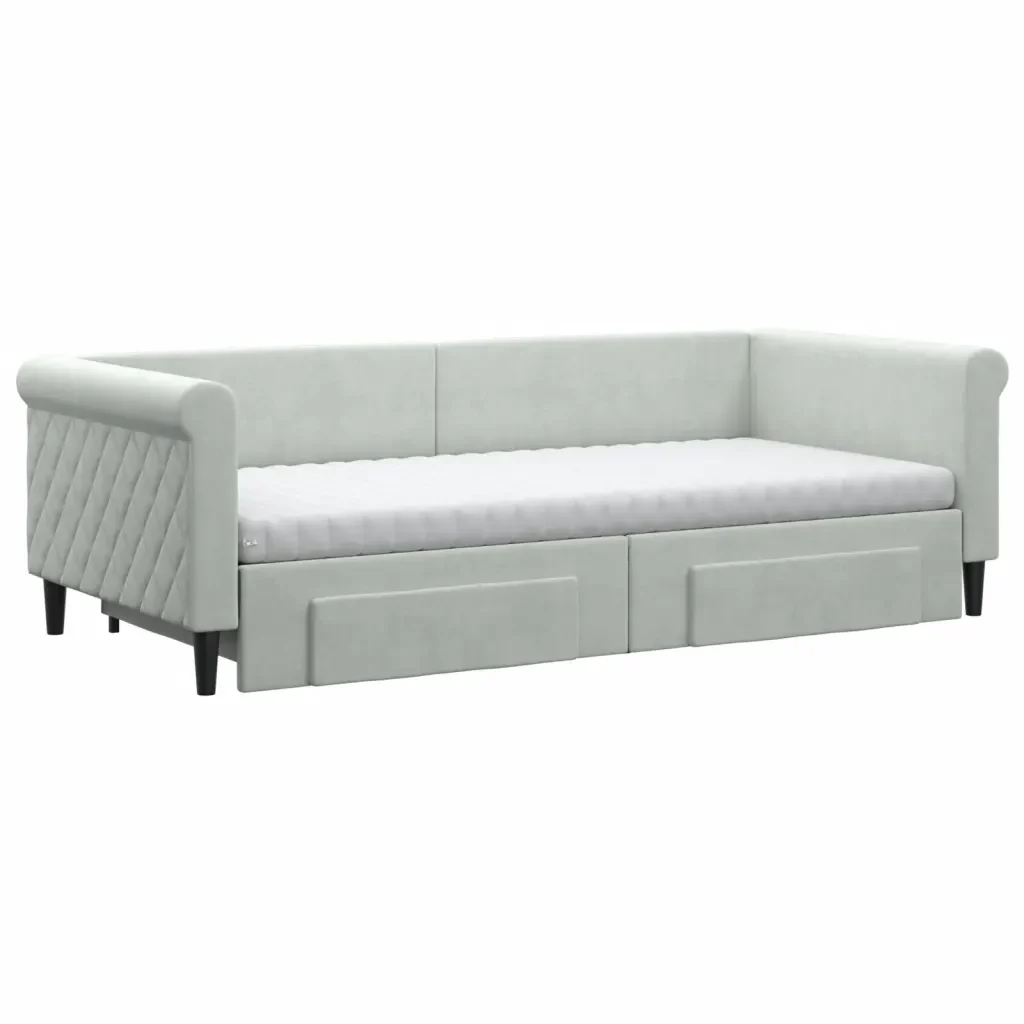 Divano Letto Estraibile Cassetti Grigio Chiaro 90x200cm Velluto 3197843 - Image 3