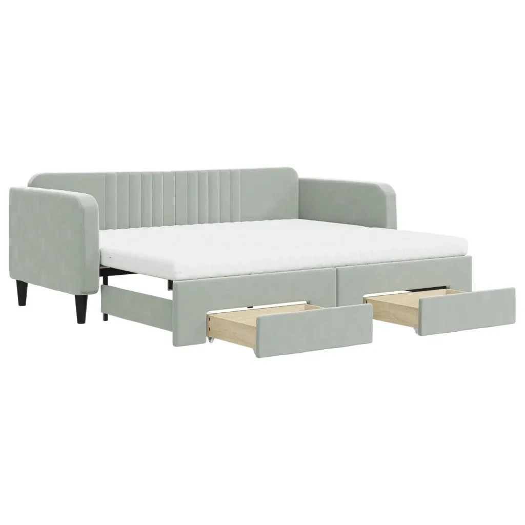 Divano Letto Estraibile Cassetti Grigio Chiaro 90x200cm Vellutocod mxl 111891 - Image 2