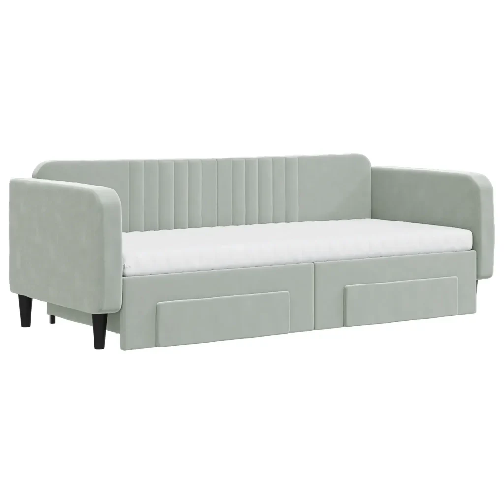Divano Letto Estraibile Cassetti Grigio Chiaro 90x200cm Vellutocod mxl 111891 - Image 3