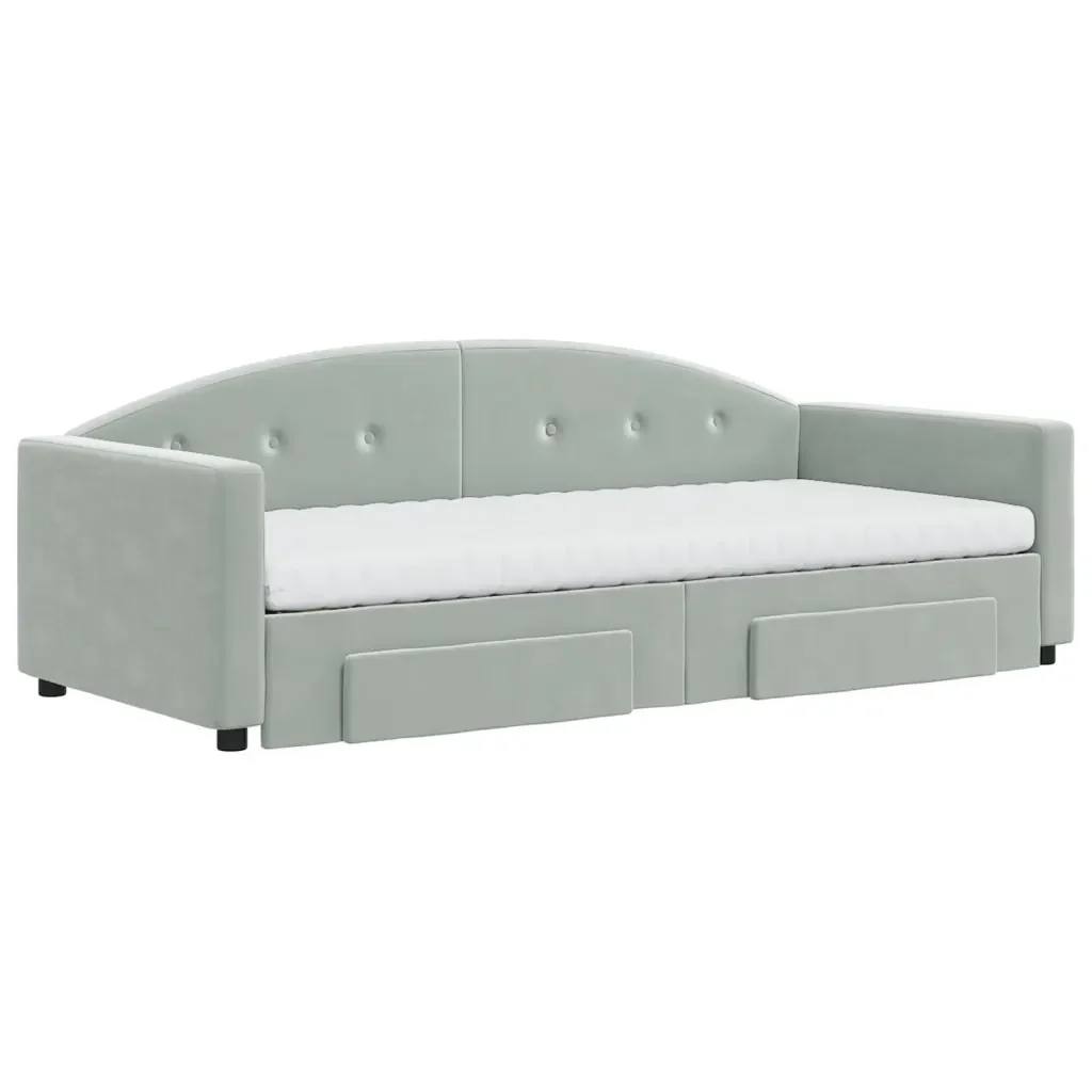 Divano Letto Estraibile Cassetti Grigio Chiaro 90x200cm Vellutocod mxl 130655 - Image 3