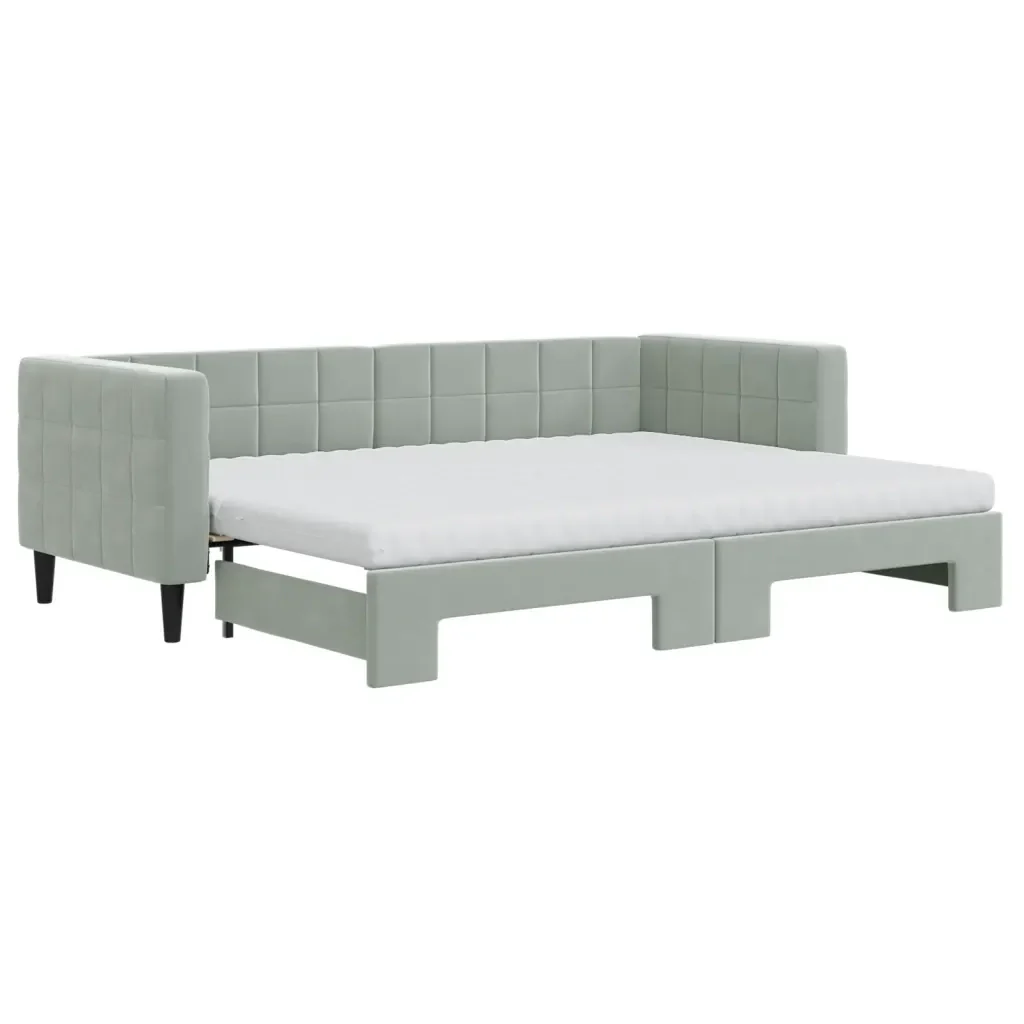 Divano Letto Estraibile Materassi Grigio Chiaro 80x200 Velluto - Image 2