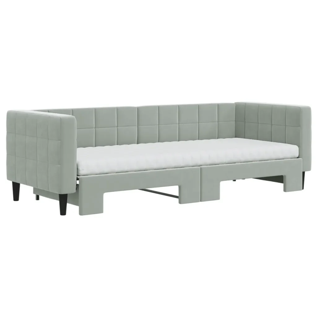 Divano Letto Estraibile Materassi Grigio Chiaro 80x200 Velluto - Image 3