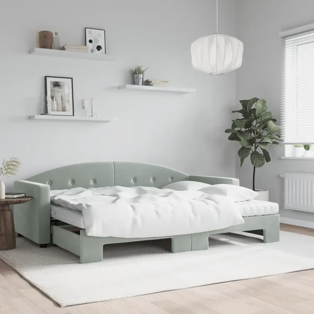 Divano Letto Estraibile Materassi Grigio Chiaro 80x200 Velluto