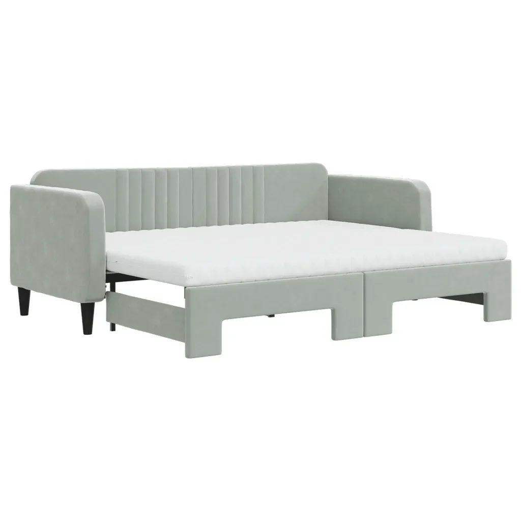 Divano Letto Estraibile Materassi Grigio Chiaro 80x200 Velluto - Image 2