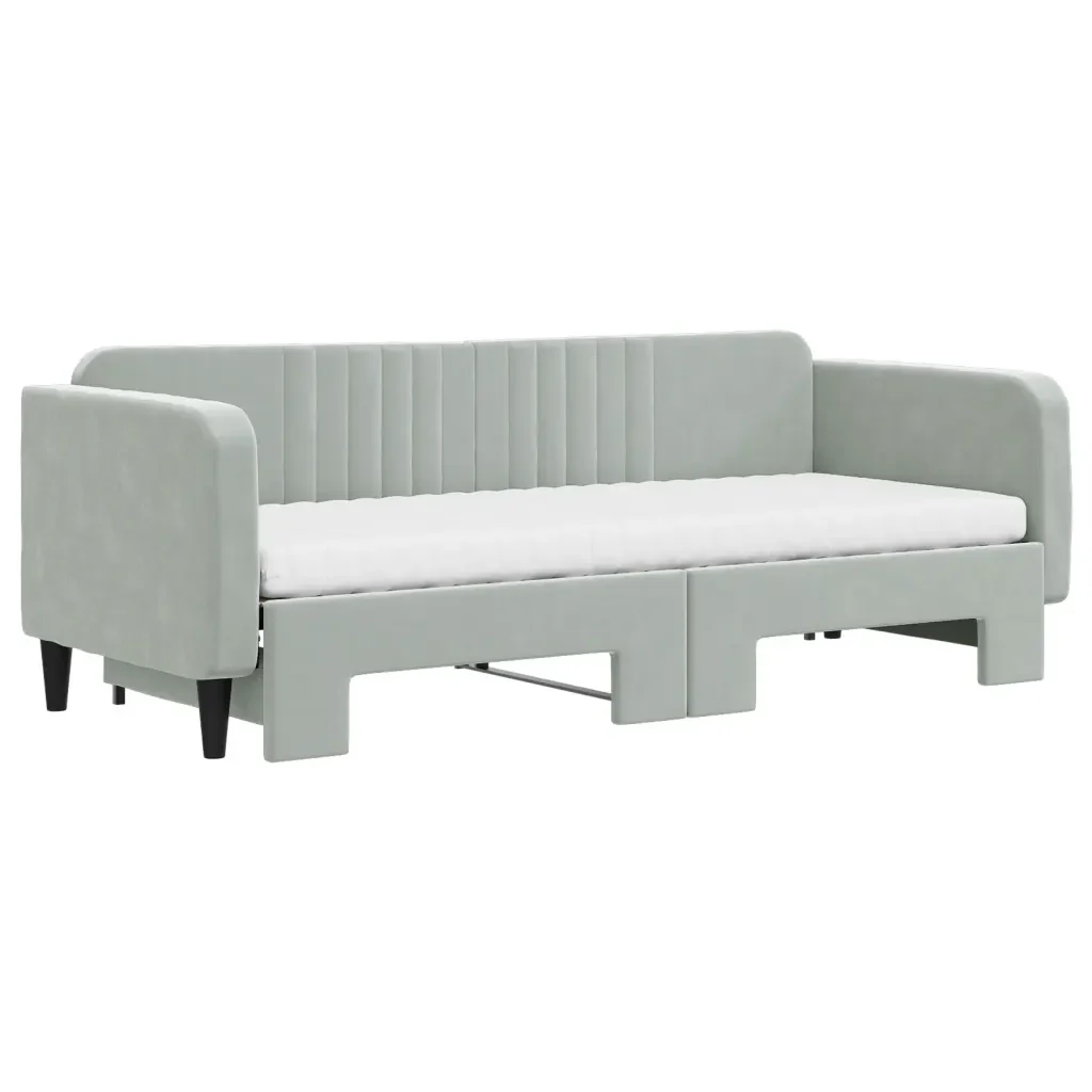 Divano Letto Estraibile Materassi Grigio Chiaro 80x200 Velluto - Image 3