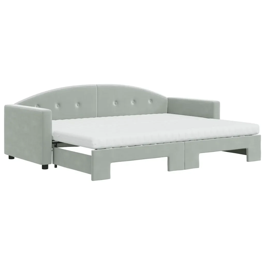 Divano Letto Estraibile Materassi Grigio Chiaro 80x200 Velluto - Image 2