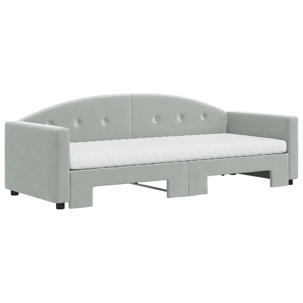 Divano Letto Estraibile Materassi Grigio Chiaro 80x200 Velluto - Image 3
