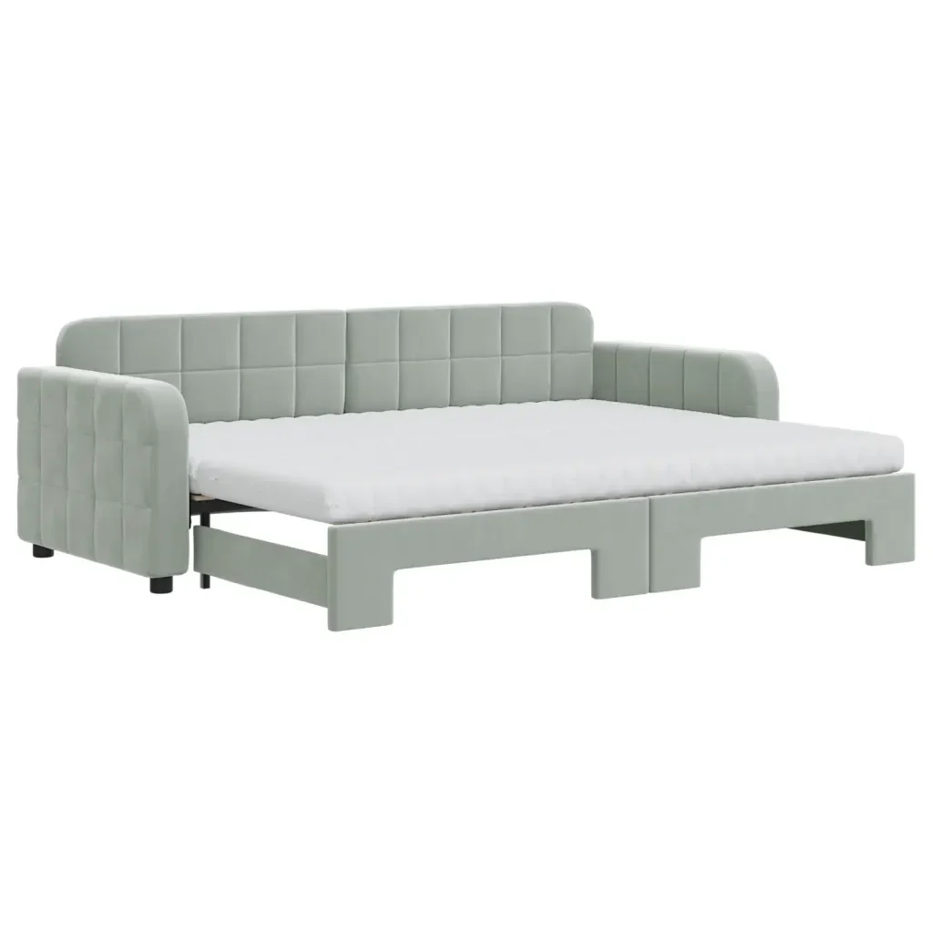 Divano Letto Estraibile Materassi Grigio Chiaro 80x200 Velluto 3196946 - Image 2