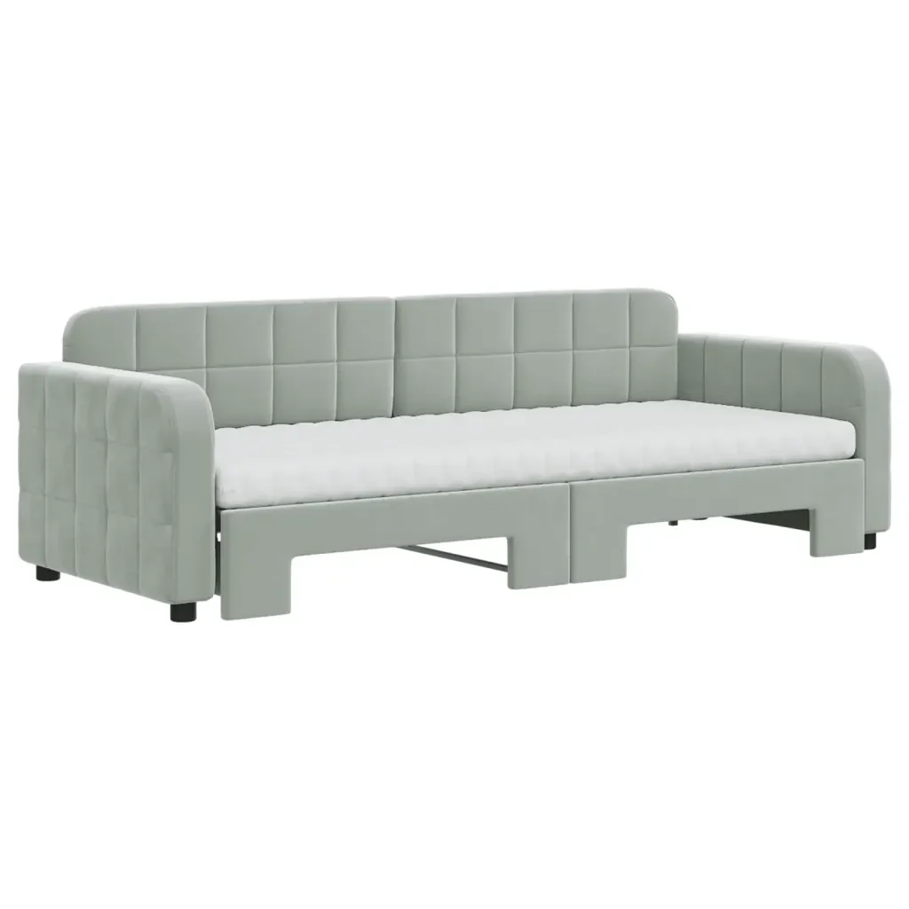 Divano Letto Estraibile Materassi Grigio Chiaro 80x200 Velluto 3196946 - Image 3