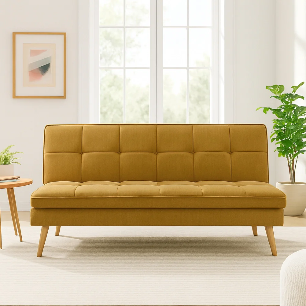 Divano Letto Reclinabile 3 Posti Ergonomico in Tessuto Mostarda con Gambe Legno - Image 5