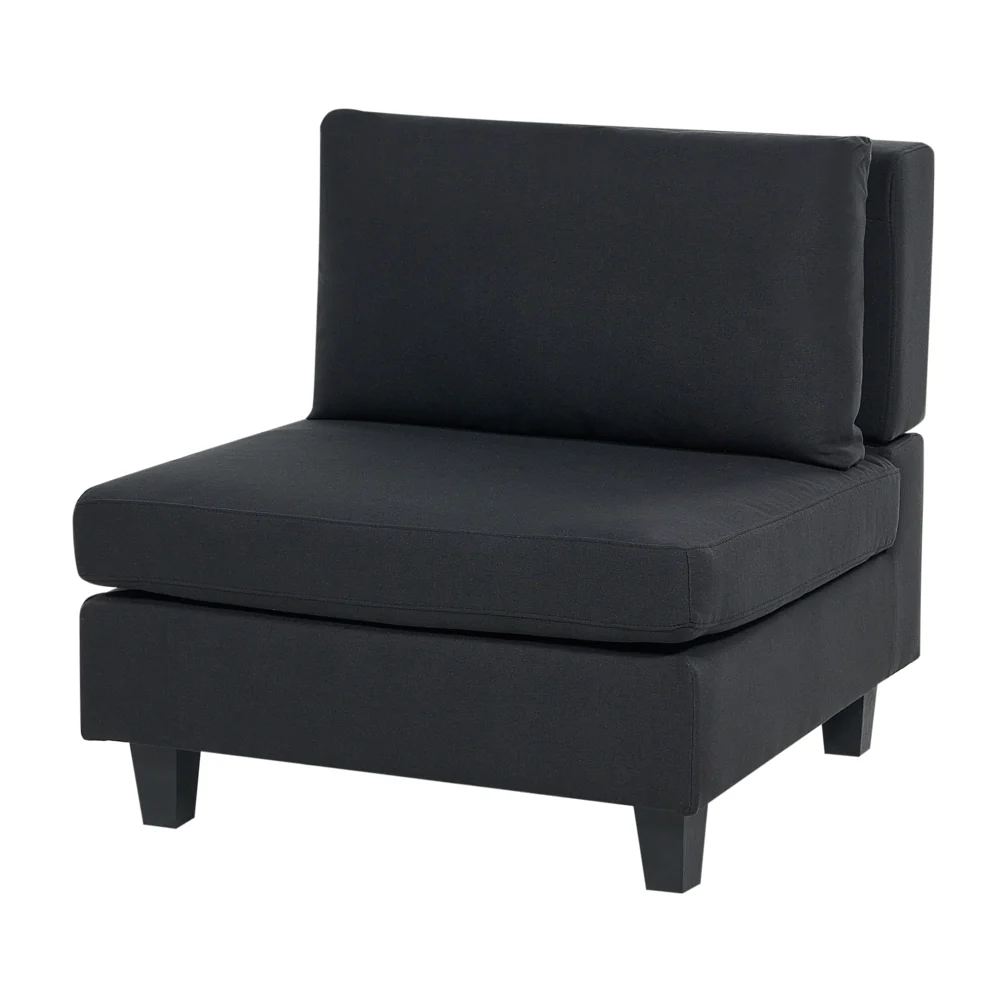 Divano moderno modulare a 5 posti con ottomana imbottito in tessuto poliestere con schienale imbottito a forma di U Nero soggiorno - Image 6
