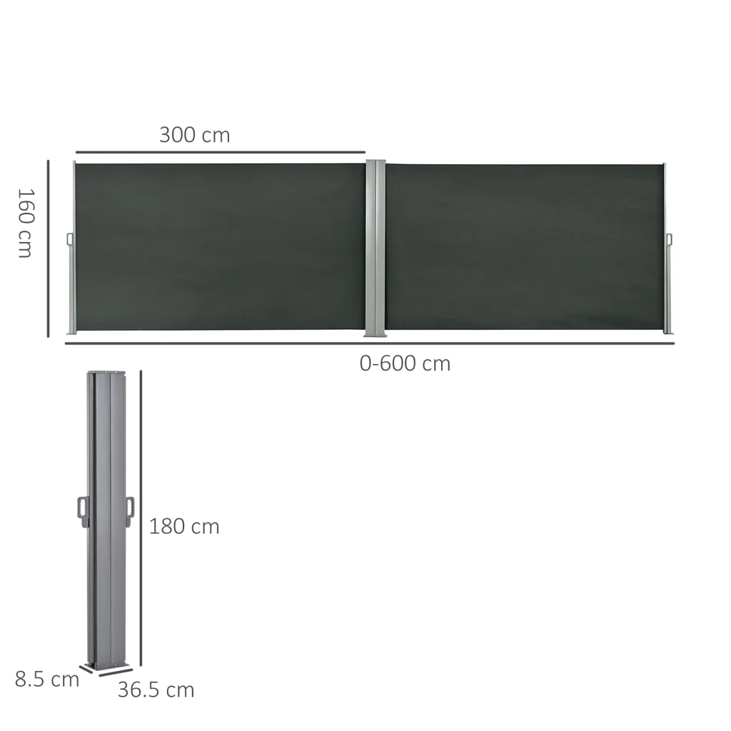 Divisore da Giardino 600x180 cm Regolabile Anti UV con Maniglia in Metallo e Poliestere Grigio - Image 3