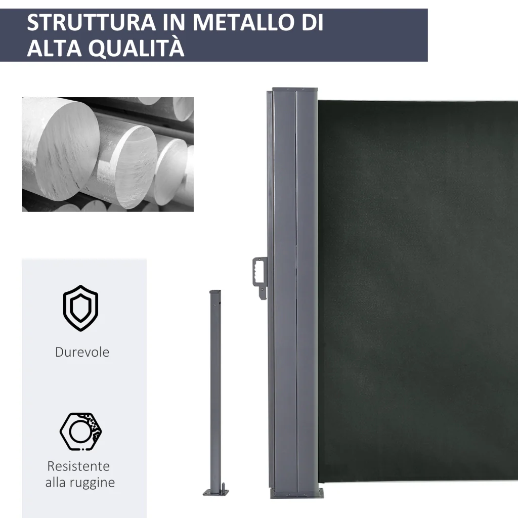 Divisore da Giardino 600x180 cm Regolabile Anti UV con Maniglia in Metallo e Poliestere Grigio - Image 5