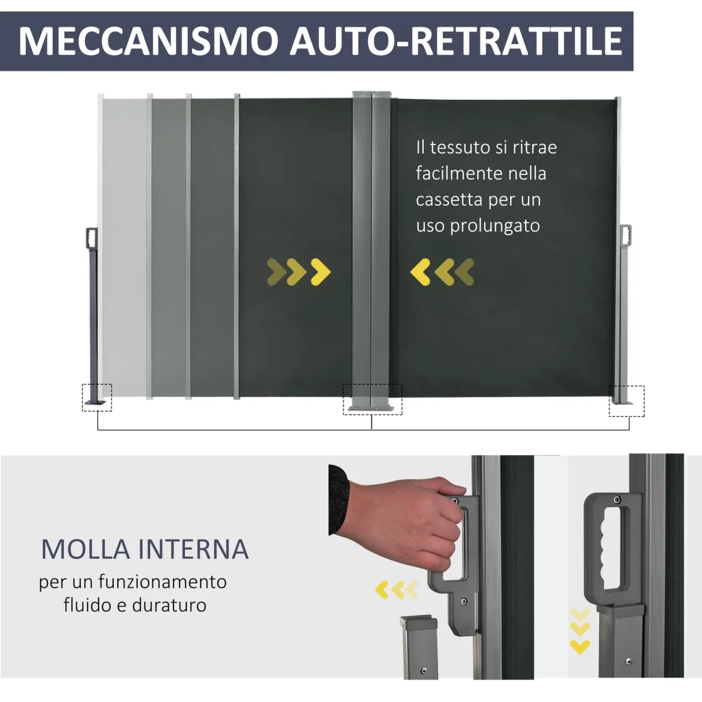 Divisore da Giardino 600x180 cm Regolabile Anti UV con Maniglia in Metallo e Poliestere Grigio - Image 6