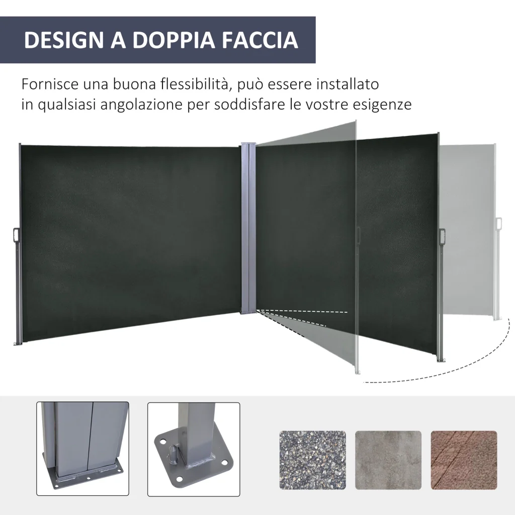 Divisore da Giardino 600x180 cm Regolabile Anti UV con Maniglia in Metallo e Poliestere Grigio - Image 7