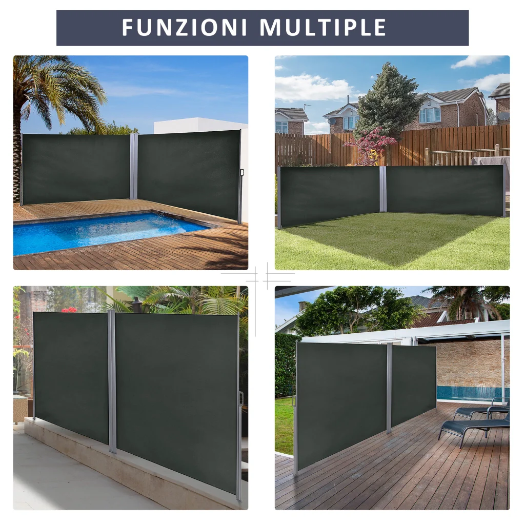 Divisore da Giardino 600x180 cm Regolabile Anti UV con Maniglia in Metallo e Poliestere Grigio - Image 8