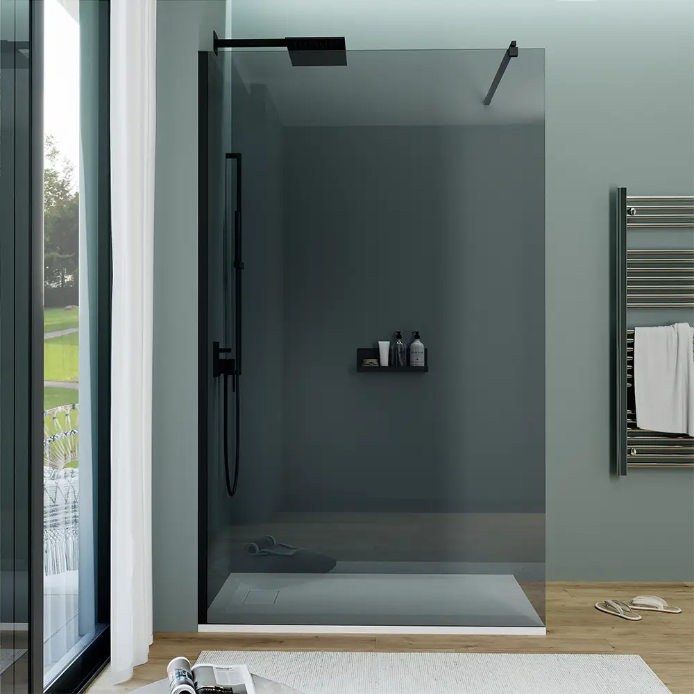 Doccia walk-in 70 cm vetro 8mm anticalcare fumé h200 profili neri | Keros - Image 3