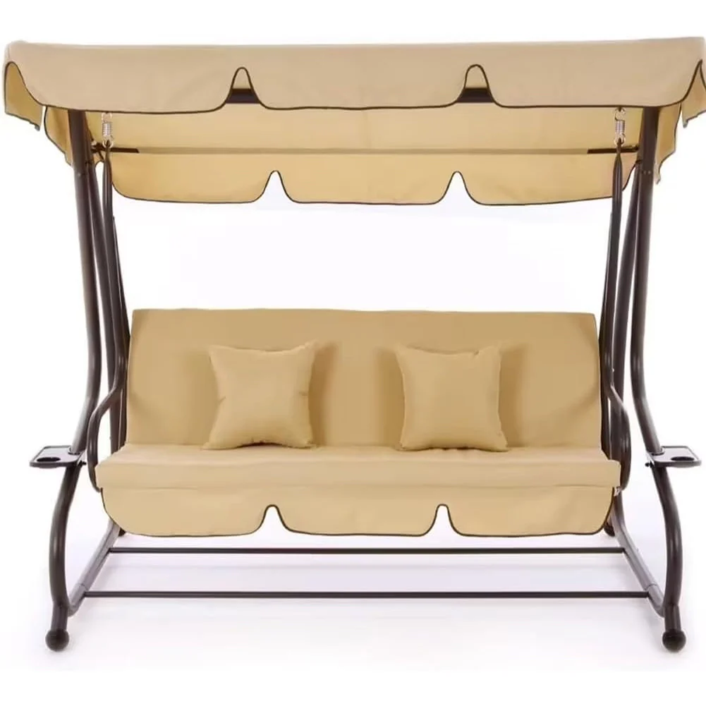 Dondolo Letto da Giardino 3 Posti Tetto Reclinabile Cuscini Beige 200x126x170 cm - Image 3