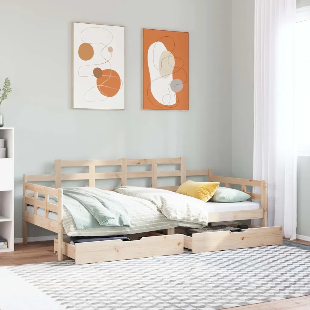 Dormeuse con Cassetti 80x200 cm in Legno Massello di Pino 3302122