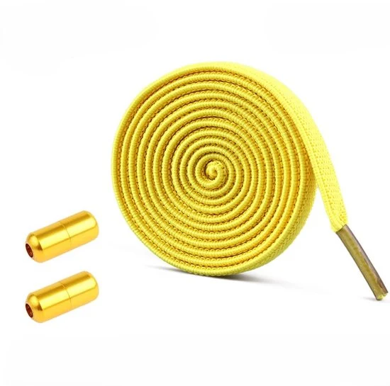 Due paia di cavi elastici piatti con chiusura metallica, cavi elastici senza laccetto per bambini e adulti, cavi sportivi per tutti i tipi di scarpe (larghezza cavo 6 mm, lunghezza 1 m) - giallo