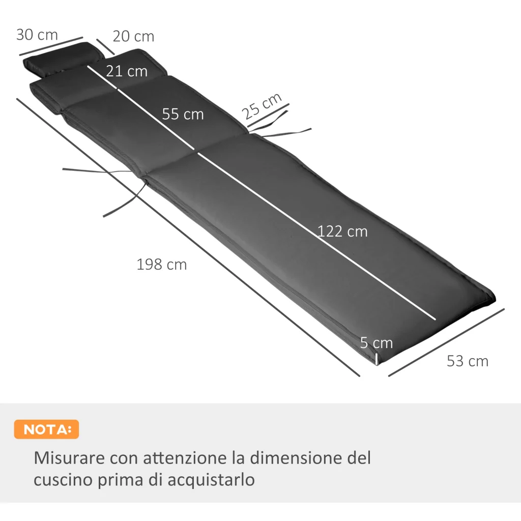 EasyComfort Cuscino per Sdraio Lettino Prendisole da Giardino Grigio 198x53x5cm - Image 3