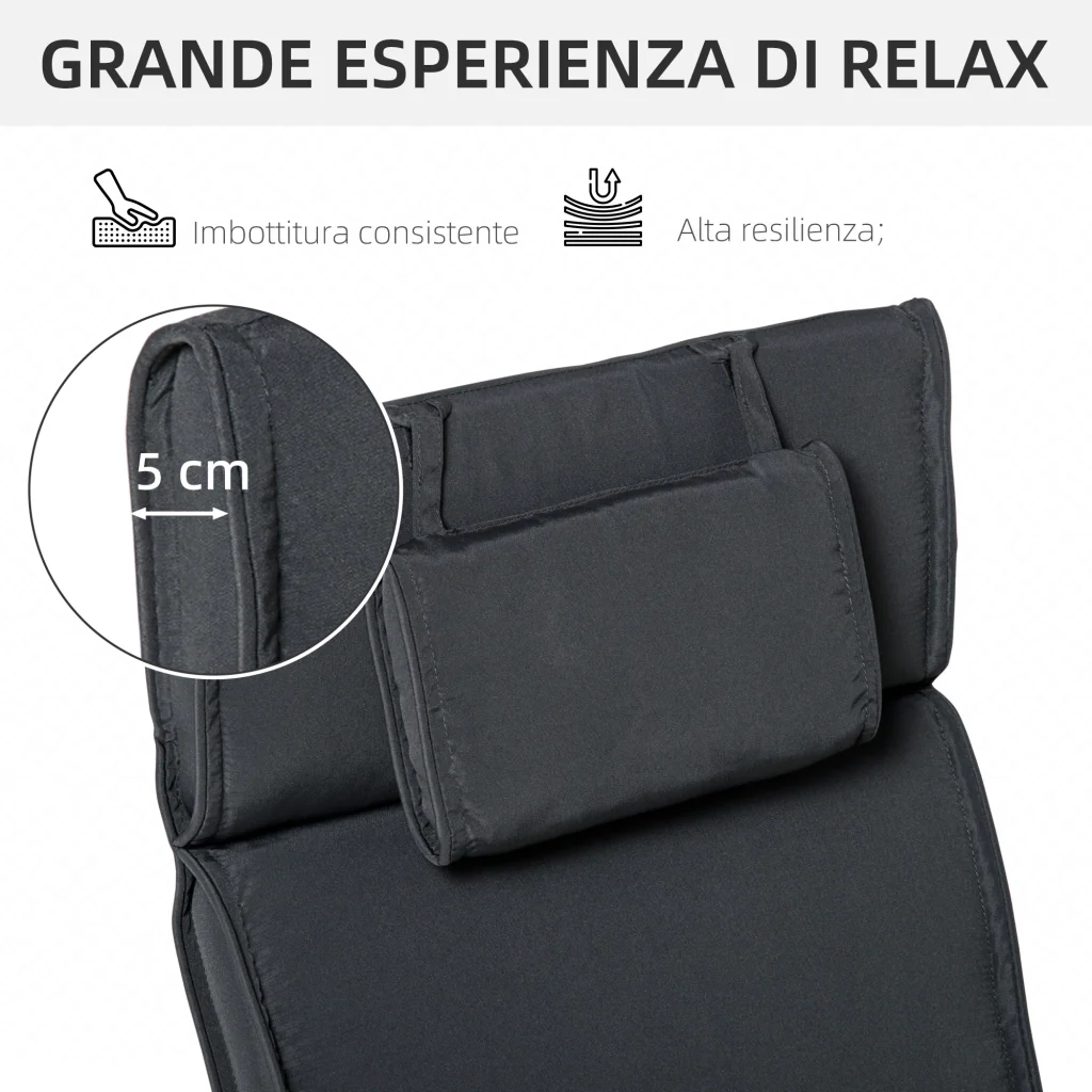 EasyComfort Cuscino per Sdraio Lettino Prendisole da Giardino Grigio 198x53x5cm - Image 4
