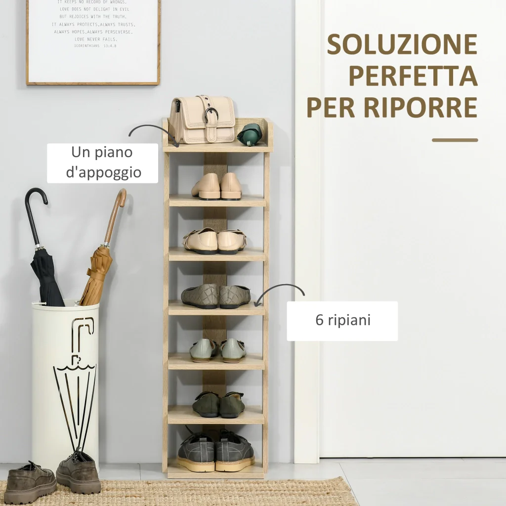 EASYCOMFORT Mobile Scarpiera per Ingresso in Legno, con Ripiano Porta Oggetti, 32x30x104cm, Rovere - Image 4