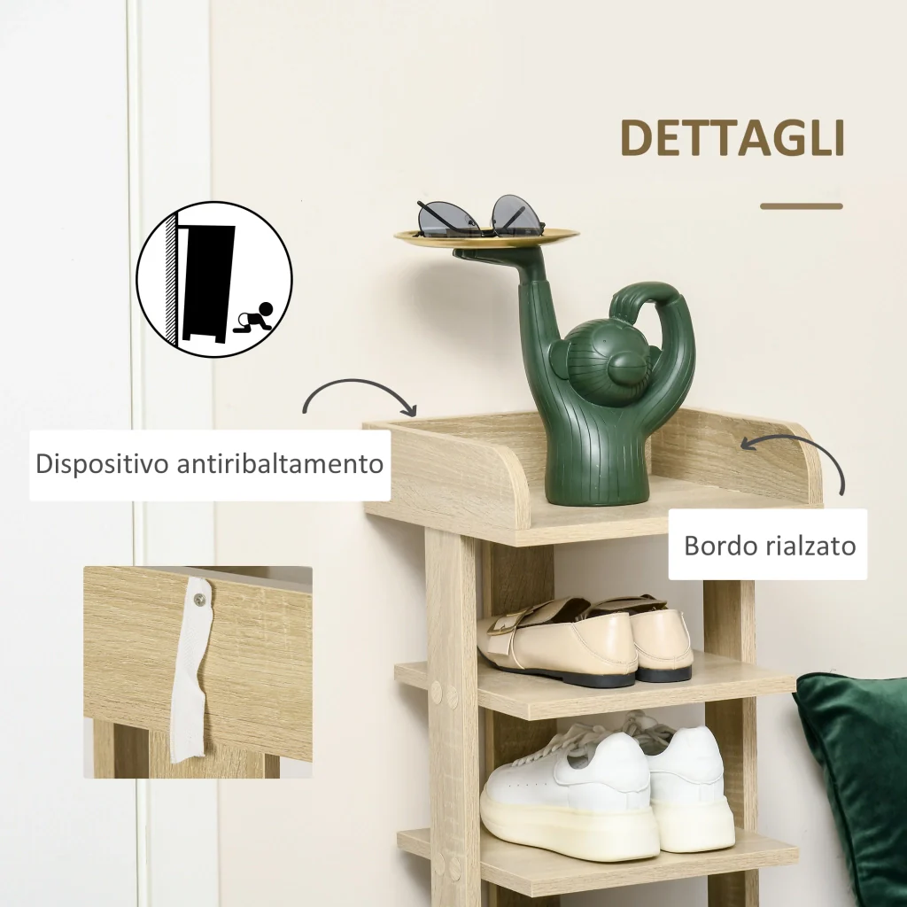 EASYCOMFORT Mobile Scarpiera per Ingresso in Legno, con Ripiano Porta Oggetti, 32x30x104cm, Rovere - Image 5