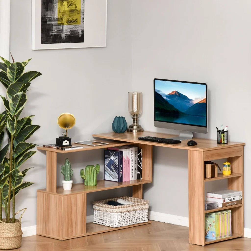 Easycomfort Scrivania Computer PC Angolare con Design a L Girevole a 5 Ripiani per Casa e Ufficio, Tavolo da Pranzo in Legno, 120x110x74.5 cm - Image 2