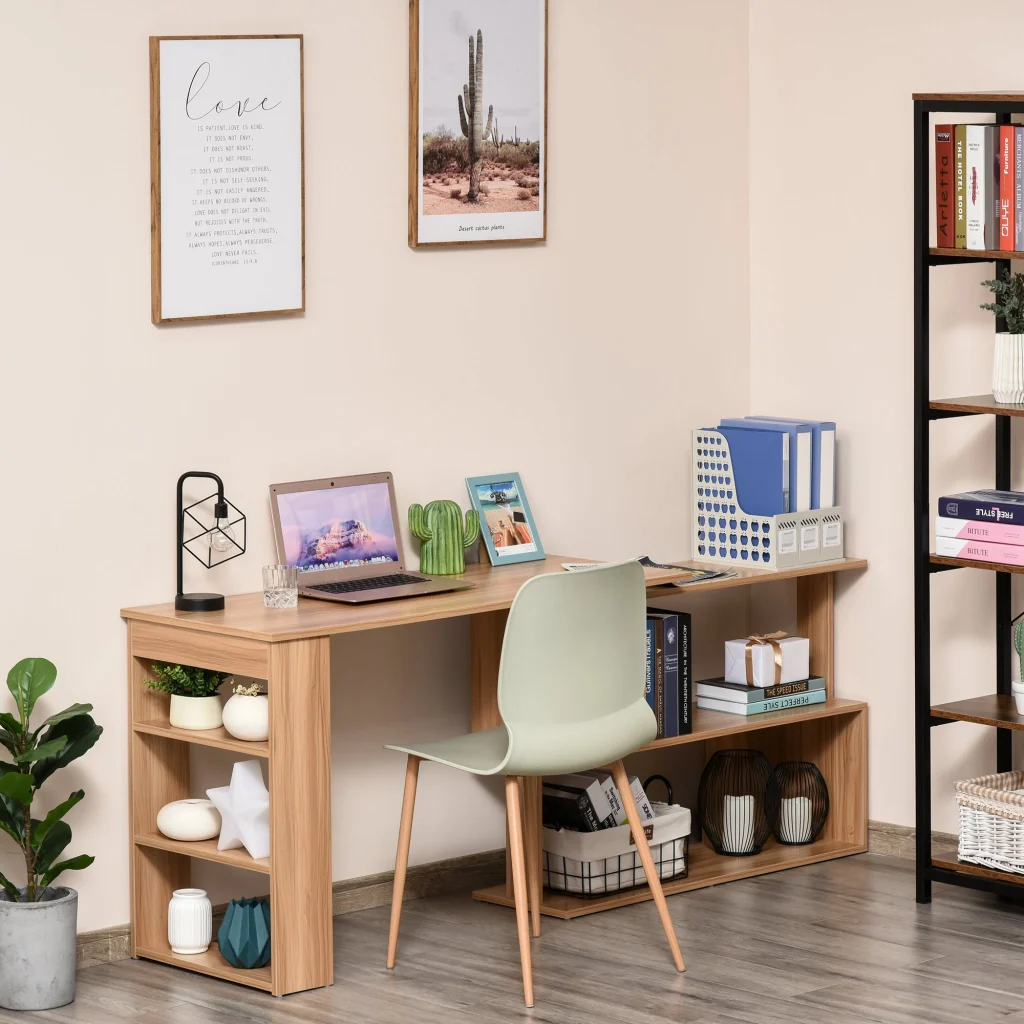 Easycomfort Scrivania Computer PC Angolare con Design a L Girevole a 5 Ripiani per Casa e Ufficio, Tavolo da Pranzo in Legno, 120x110x74.5 cm - Image 3