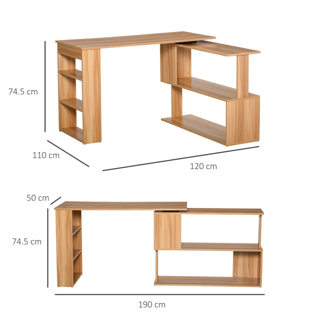 Easycomfort Scrivania Computer PC Angolare con Design a L Girevole a 5 Ripiani per Casa e Ufficio, Tavolo da Pranzo in Legno, 120x110x74.5 cm - Image 4