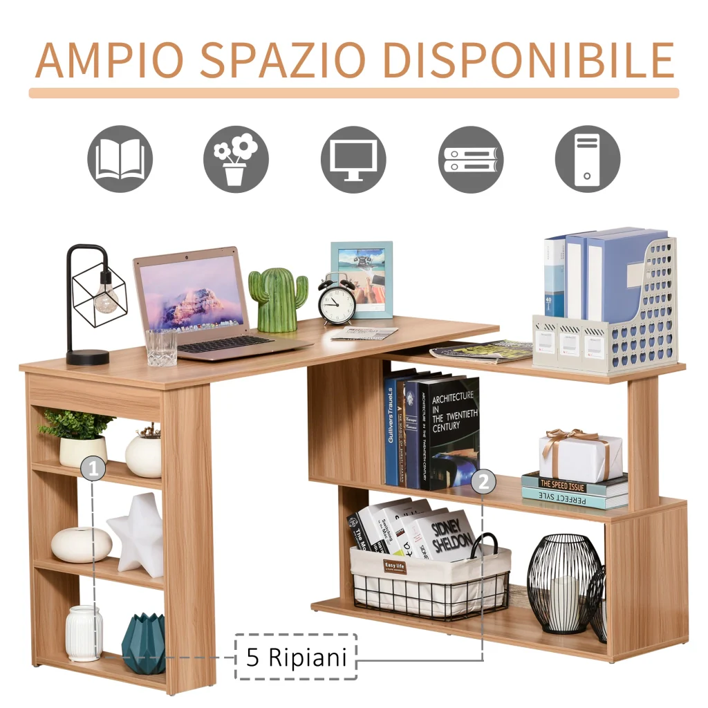 Easycomfort Scrivania Computer PC Angolare con Design a L Girevole a 5 Ripiani per Casa e Ufficio, Tavolo da Pranzo in Legno, 120x110x74.5 cm - Image 5