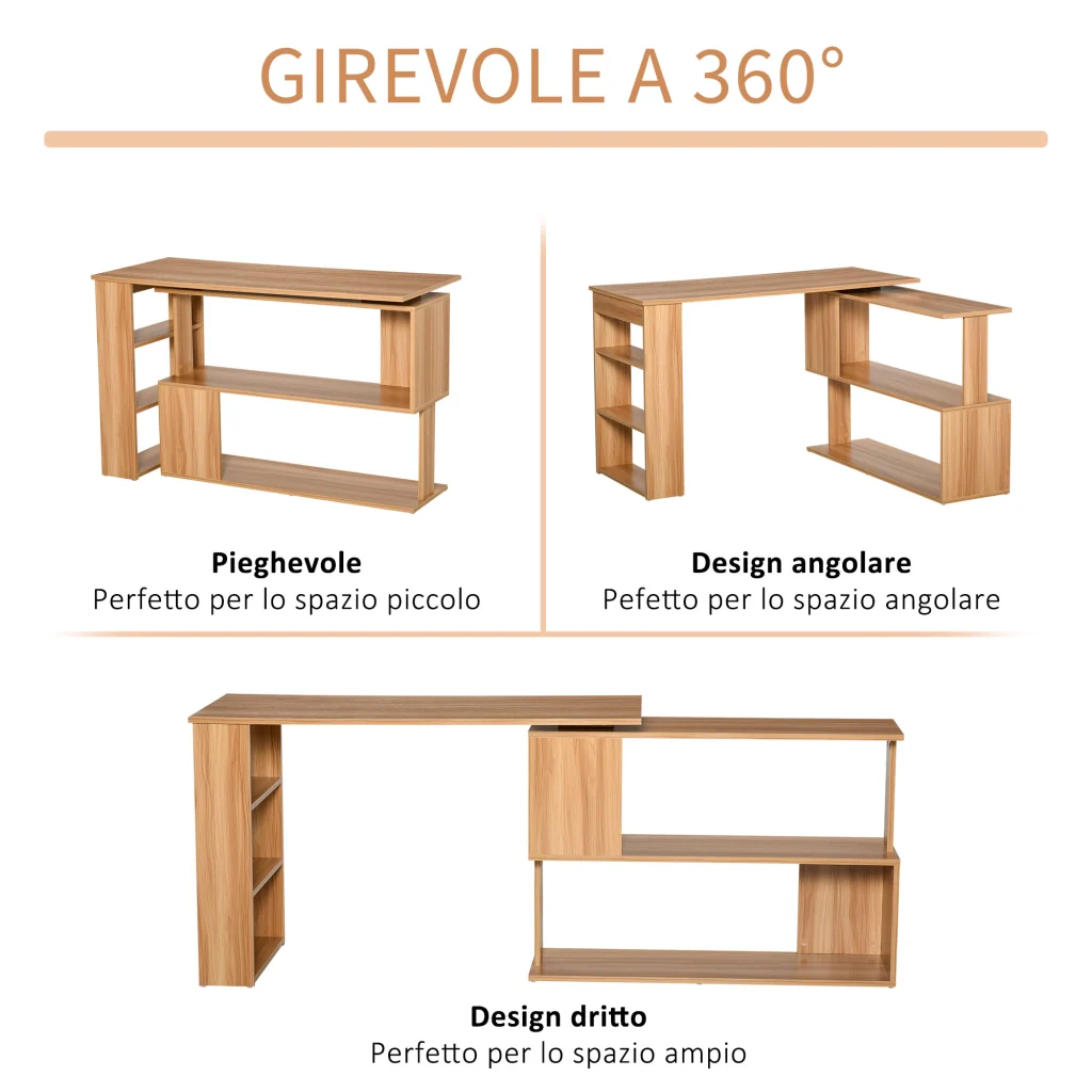 Easycomfort Scrivania Computer PC Angolare con Design a L Girevole a 5 Ripiani per Casa e Ufficio, Tavolo da Pranzo in Legno, 120x110x74.5 cm - Image 6