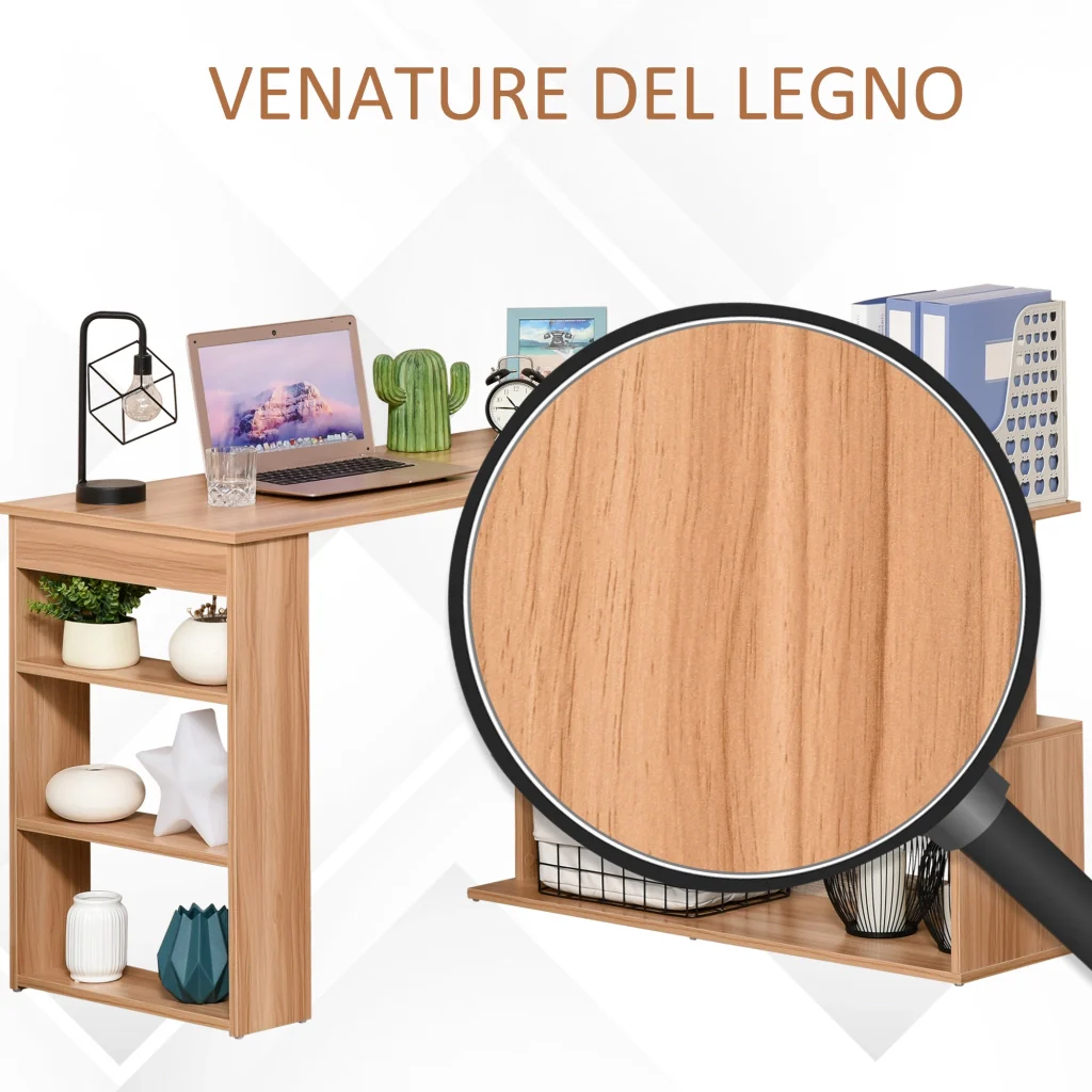 Easycomfort Scrivania Computer PC Angolare con Design a L Girevole a 5 Ripiani per Casa e Ufficio, Tavolo da Pranzo in Legno, 120x110x74.5 cm - Image 8
