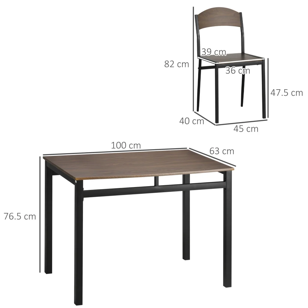 EasyComfort Set da Pranzo da 5 Pezzi con 1 Tavolo Rettangolare 100x63x76.5 cm e 4 Sedie 45x40x82 cm, in Acciaio e MDF - Image 3