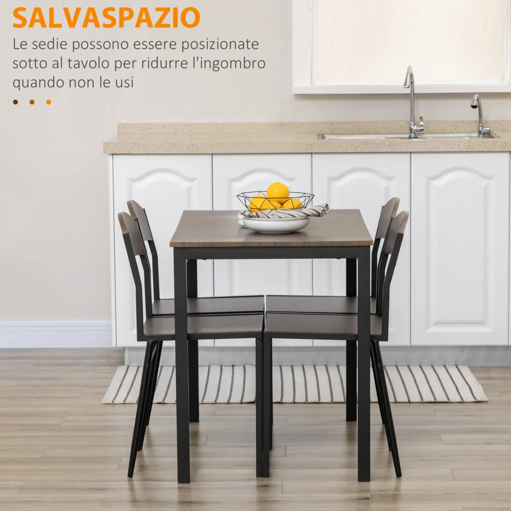 EasyComfort Set da Pranzo da 5 Pezzi con 1 Tavolo Rettangolare 100x63x76.5 cm e 4 Sedie 45x40x82 cm, in Acciaio e MDF - Image 4