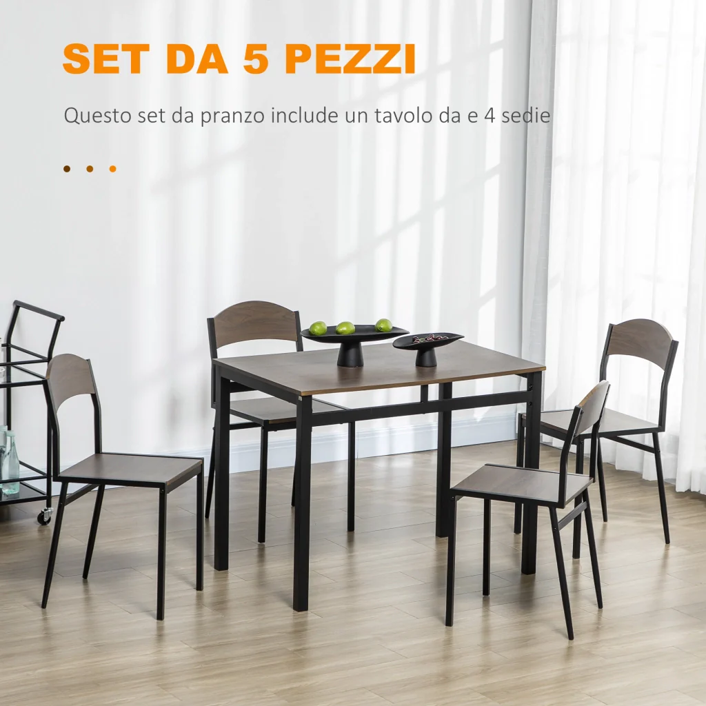 EasyComfort Set da Pranzo da 5 Pezzi con 1 Tavolo Rettangolare 100x63x76.5 cm e 4 Sedie 45x40x82 cm, in Acciaio e MDF - Image 5