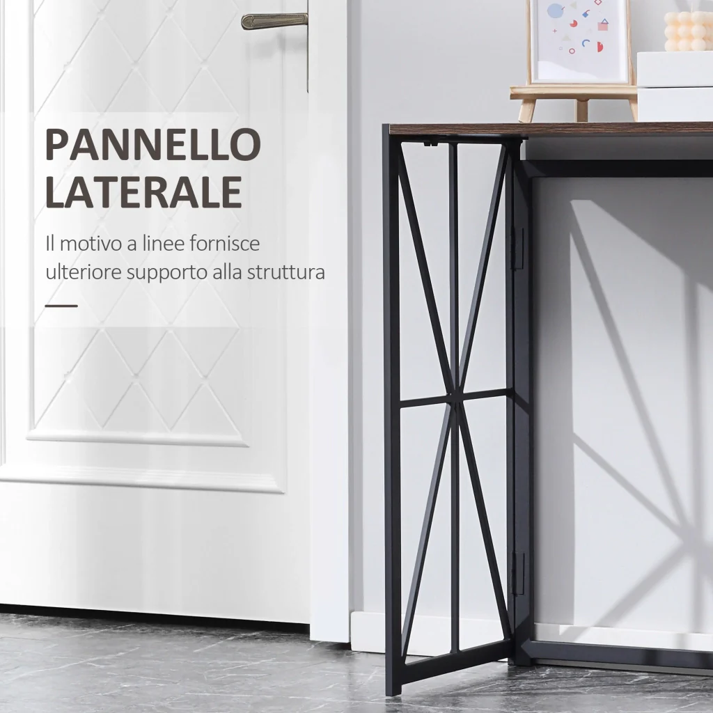 Easycomfort Tavolo Consolle da Ingresso Stile Industriale Pieghevole in Legno e Metallo, 100x38x80cm, Marrone - Image 5