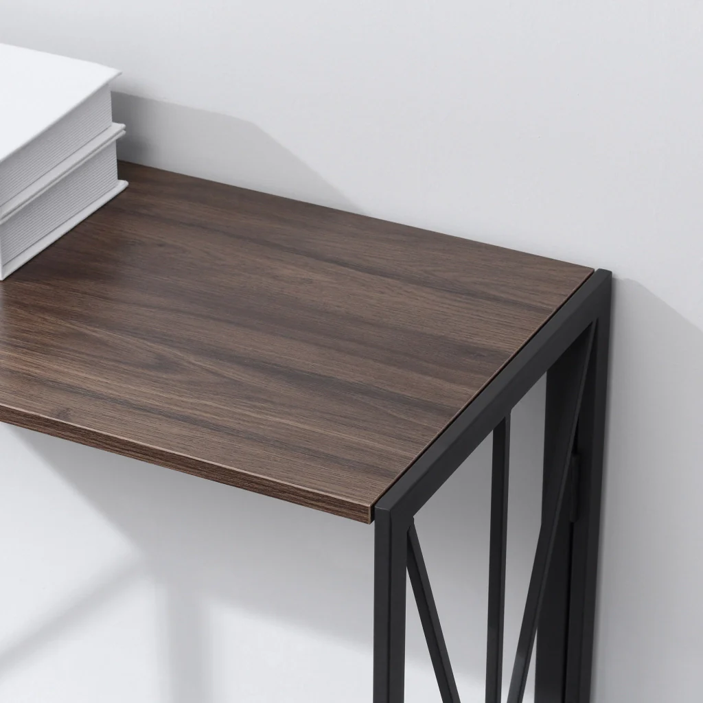 Easycomfort Tavolo Consolle da Ingresso Stile Industriale Pieghevole in Legno e Metallo, 100x38x80cm, Marrone - Image 8