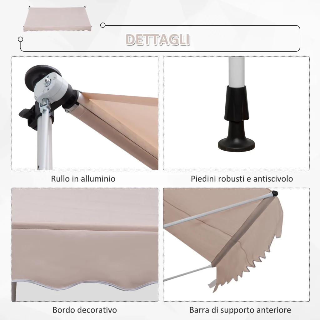EasyComfort Tenda da Sole a Bracci 3x1.5m con Manovella e Struttura Telescopica, Beige - Image 5
