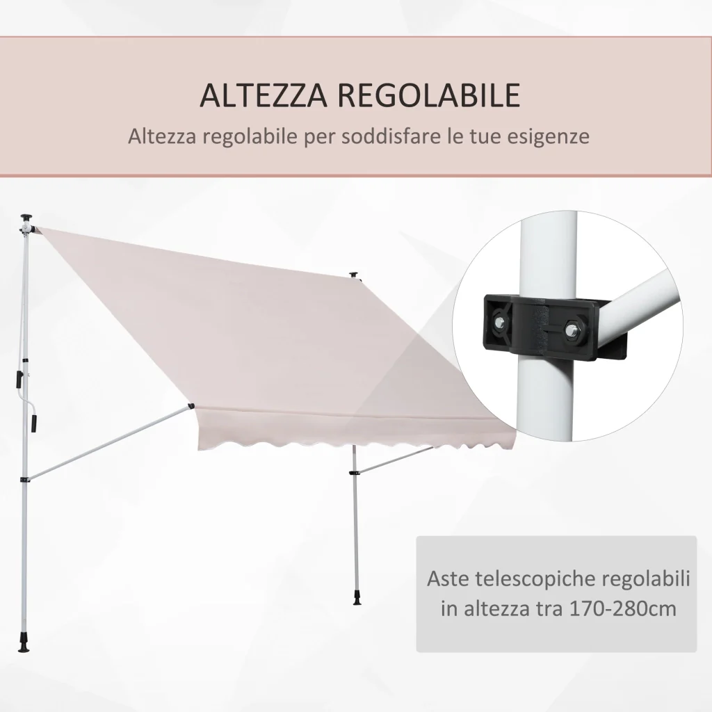 EasyComfort Tenda da Sole a Bracci 3x1.5m con Manovella e Struttura Telescopica, Beige - Image 7