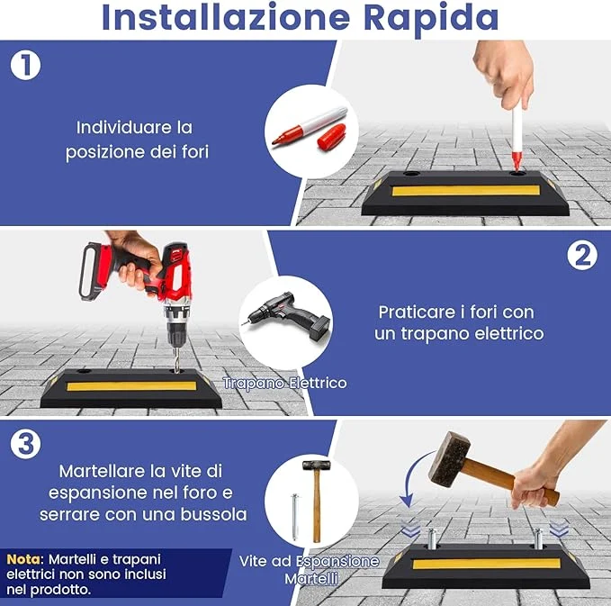 Ferma Ruota per Veicoli da Garage, Set di Fermaruote in Gomma per Parcheggi, con Strisce Riflettenti, per Uso Interno ed Esterno, 54,5 x 16 x 9 cm - Image 3