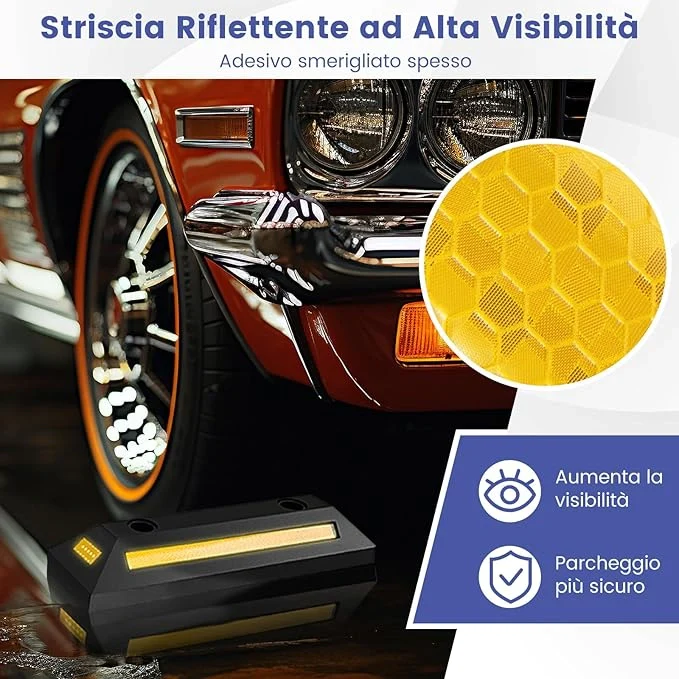 Ferma Ruota per Veicoli da Garage, Set di Fermaruote in Gomma per Parcheggi, con Strisce Riflettenti, per Uso Interno ed Esterno, 54,5 x 16 x 9 cm - Image 5