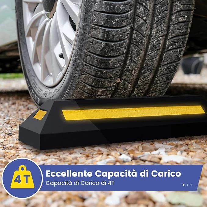 Ferma Ruota per Veicoli da Garage, Set di Fermaruote in Gomma per Parcheggi, con Strisce Riflettenti, per Uso Interno ed Esterno, 54,5 x 16 x 9 cm - Image 7