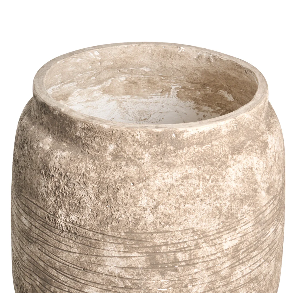 Fioriera beige in fibra di argilla verniciata per interni ed esterni rotonda 44 x 44 x 43 cm alta design moderno soggiorno giardino - Image 2