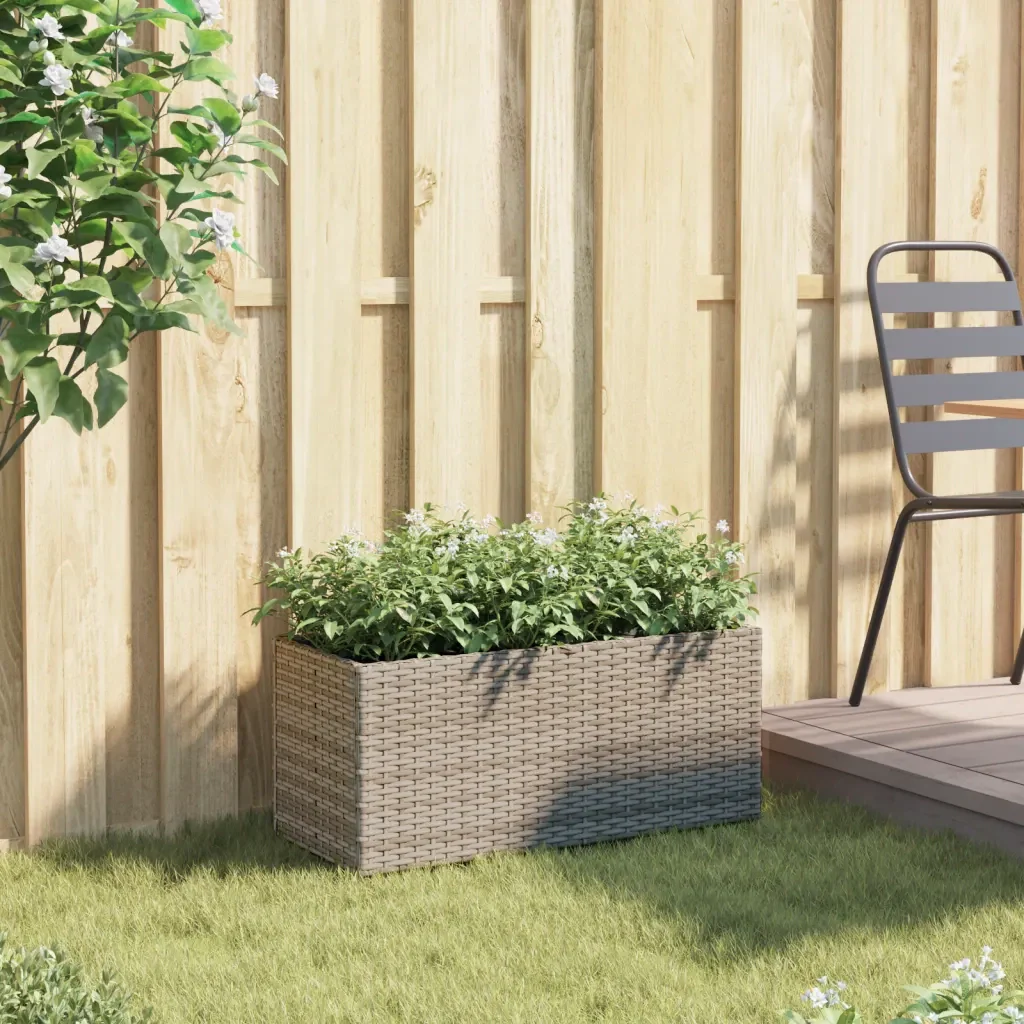 Fioriera da Giardino con 2 Vasi Grigia 72x30x32 cm Polyrattan 366424 - Image 3