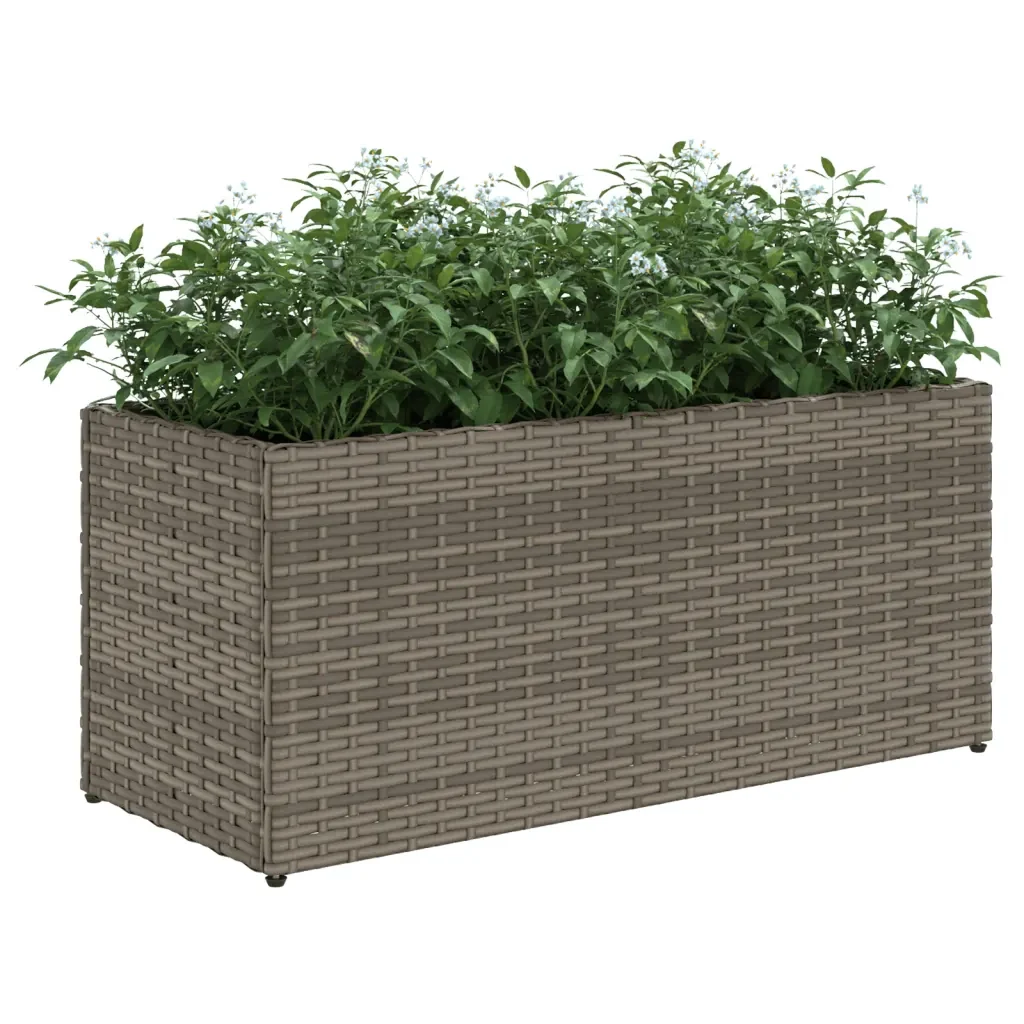 Fioriera da Giardino con 2 Vasi Grigia 72x30x32 cm Polyrattan 366424 - Image 4