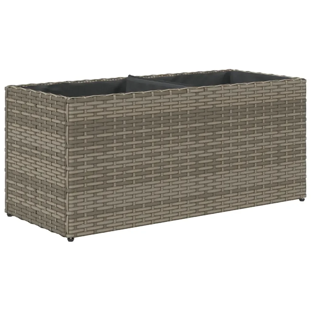 Fioriera da Giardino con 2 Vasi Grigia 72x30x32 cm Polyrattan 366424 - Image 7