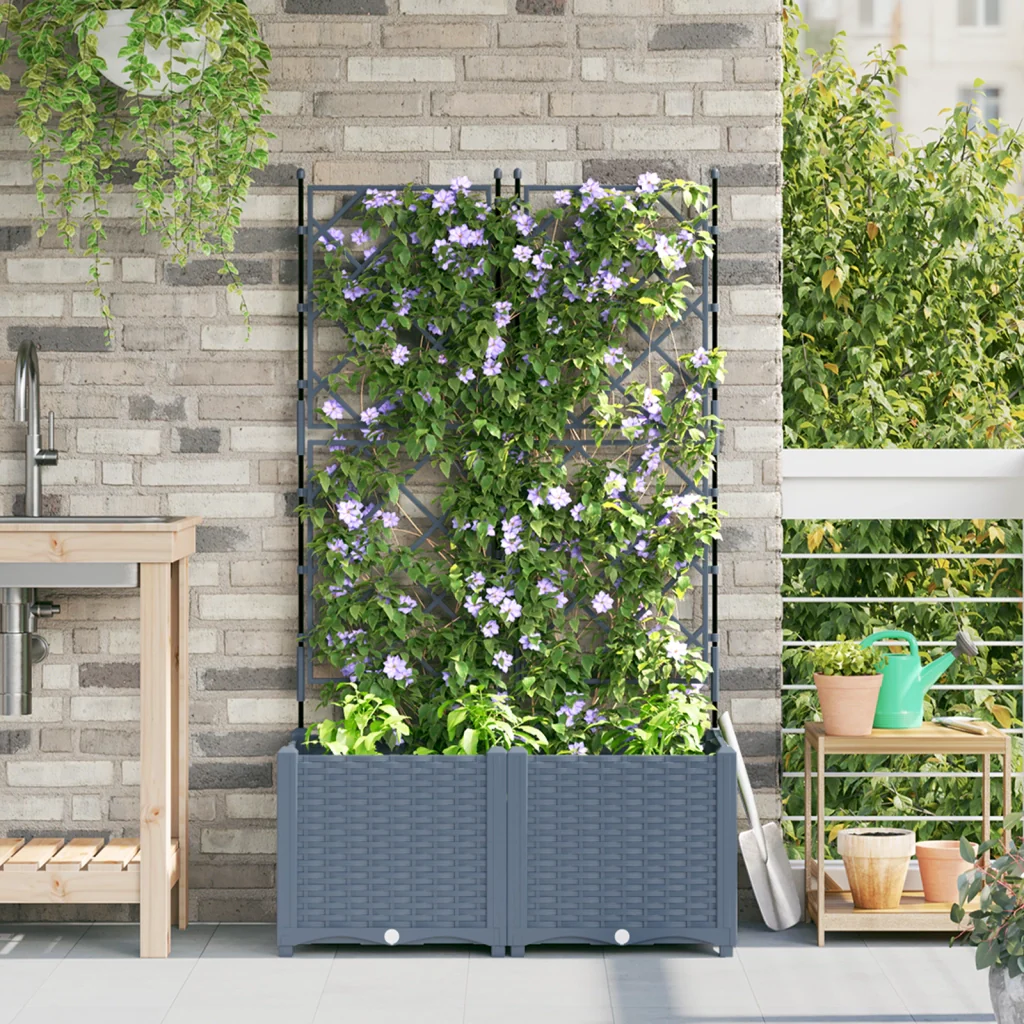 Fioriera da Giardino con Graticcio 2 pz Grigio Chiaro 80x40x143 cm